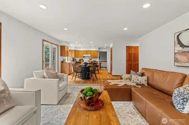 Kitchen opens to family room and cozy gas fireplace and easy entertaining.