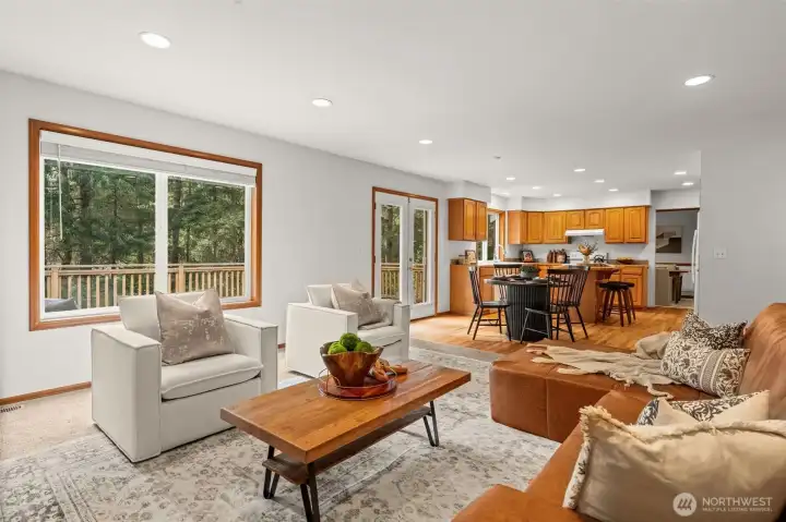 Kitchen opens to family room and cozy gas fireplace and easy entertaining.