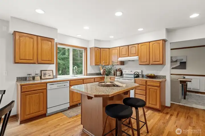 Large kitchen with island.