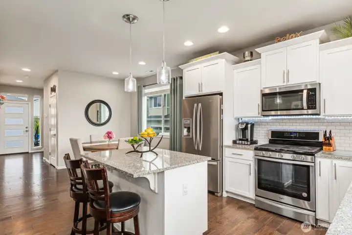 open floor plan kitchen, living, dining