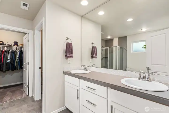 primary en-suite bath with walk-in closet