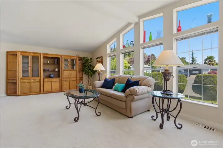 Substantial windows let in natural light....  the wall unit is included with the sale.  All other furniture is negotiable.
