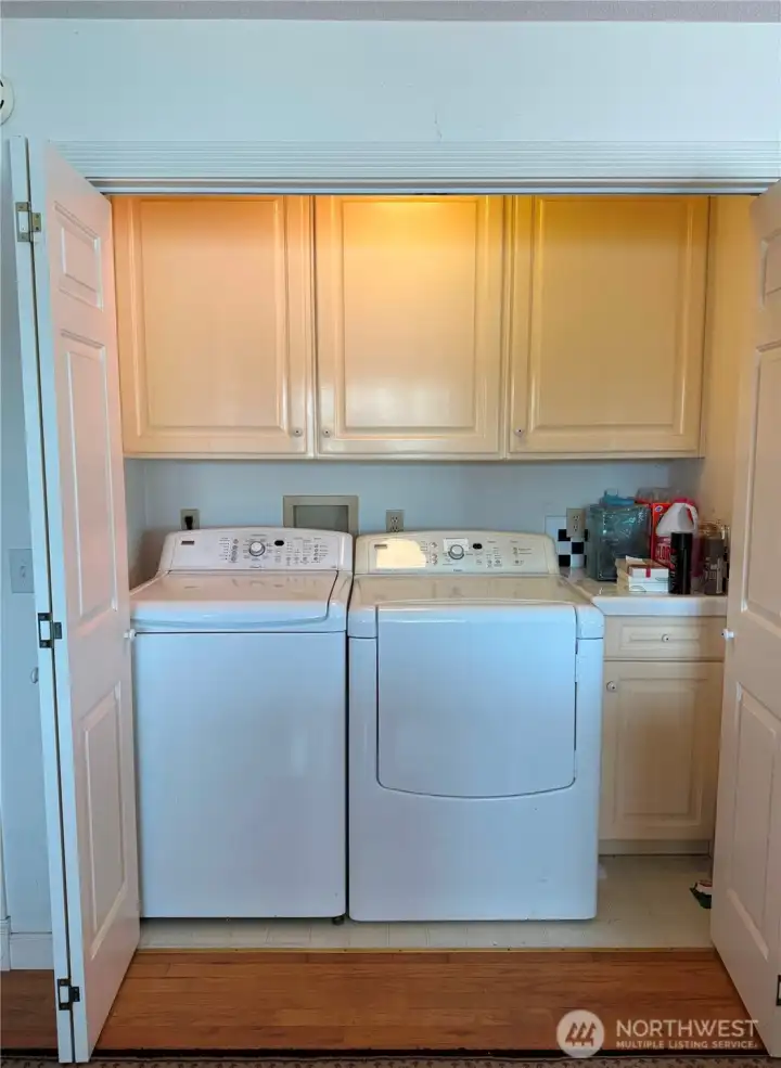 Washer/dryer comes with the house as do all the kitchen appliances.