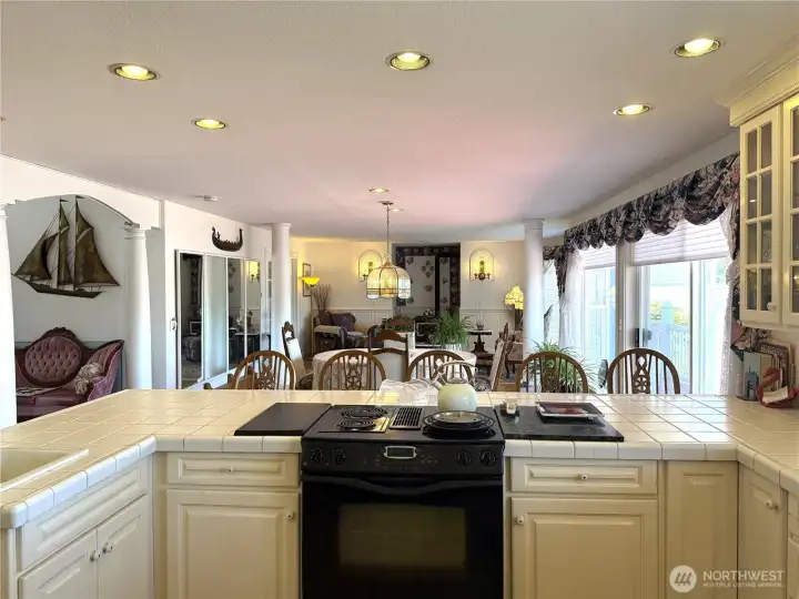 View from the Kitchen to dining and living room.