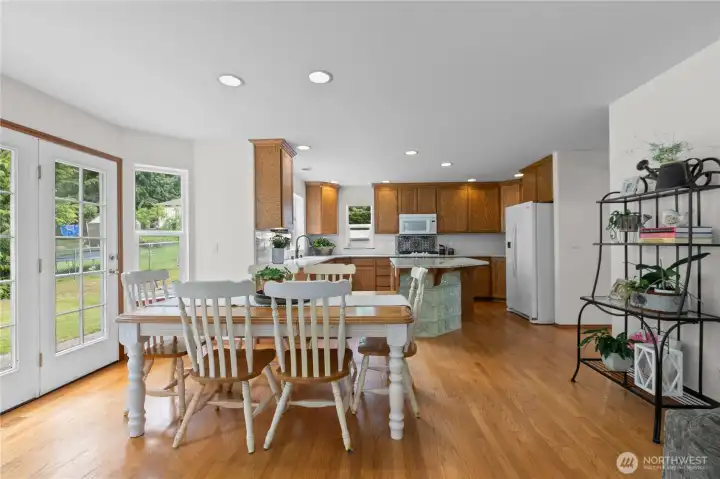Kitchen opens to adjacent family room
