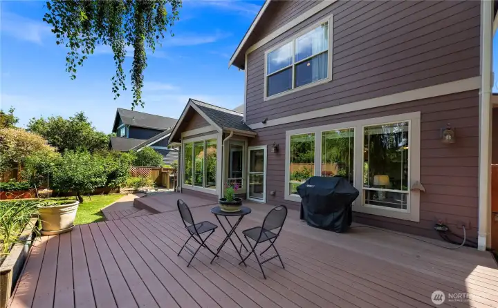 Deck, gardens and lawn-- something for everyone