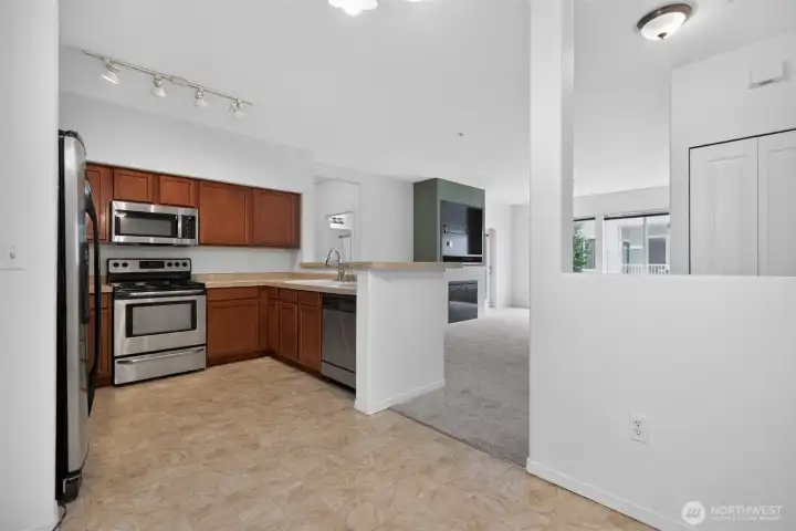 kitchen with eat in area open to living room kitchen with eat in area open to living room