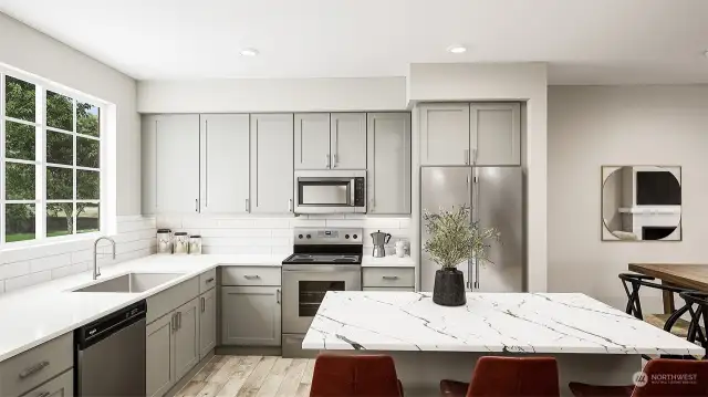 Kitchen on Main Floor. Features and colors vary. Model Homes Photos. Pictures are for illustration only.