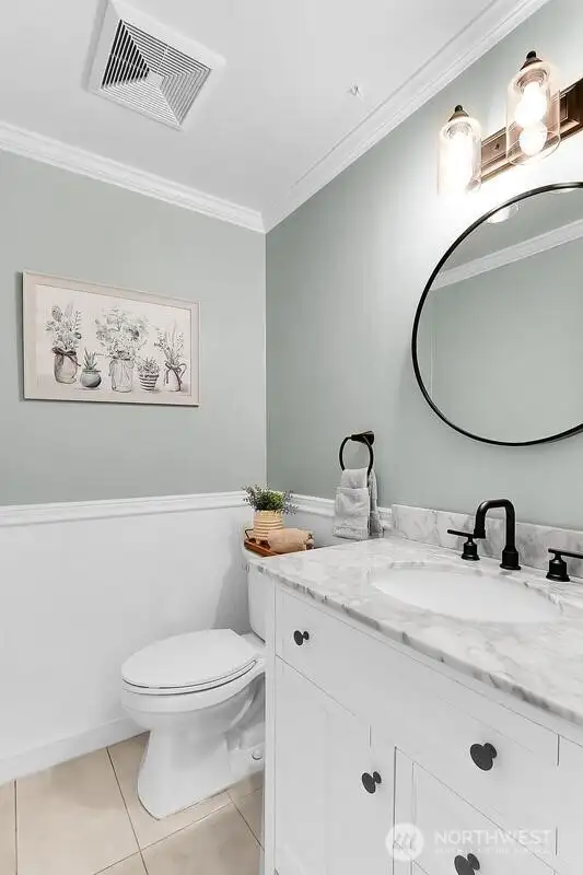 New half bath on Main floor back a way, after you enter home located on the left.