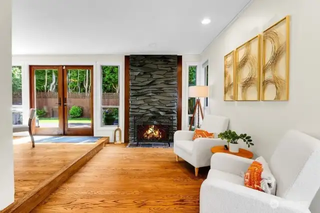 Custom Double French Doors that lead from Dining room that is off kitchen for easy Al Fresco entertaining!
