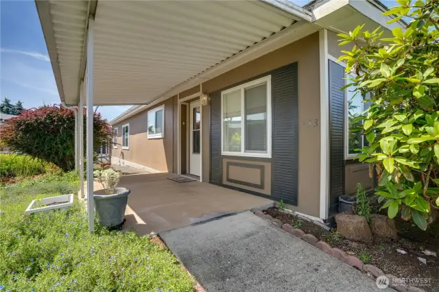 The covered entrance welcomes you home.
