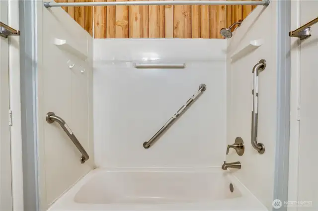 The second bathroom has a bath/shower combination.