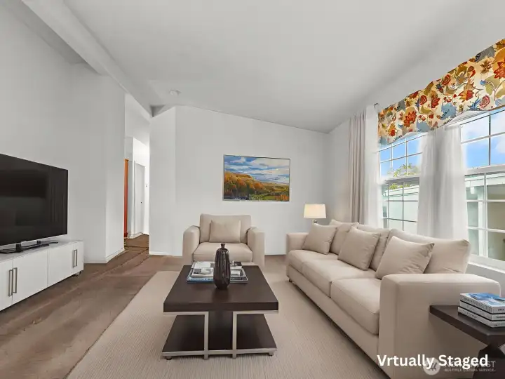 Living room virtually staged for decorating idea.