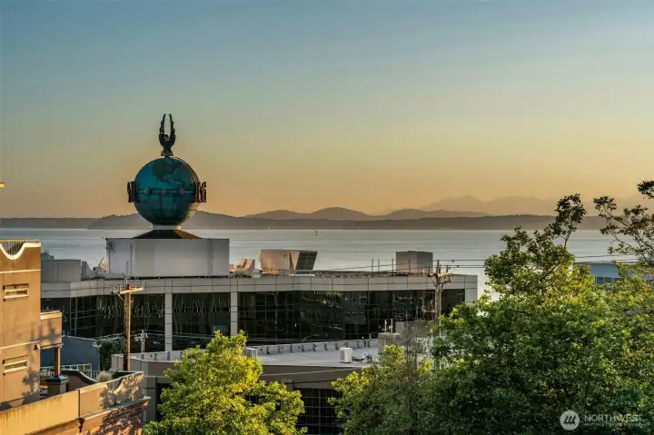 Elliot Bay, Puget Sound, and iconic PI Globe views from the condo!