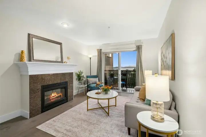 Cozy up in front of the fireplace while taking in the views of Elliot Bay, Puget Sound, and the Olympic Mountains