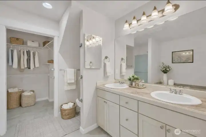Virtually Staged Primary Bathroom.
