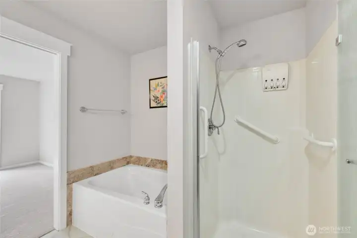 Primary Bathroom with Soaking Tub and Walk-In Shower