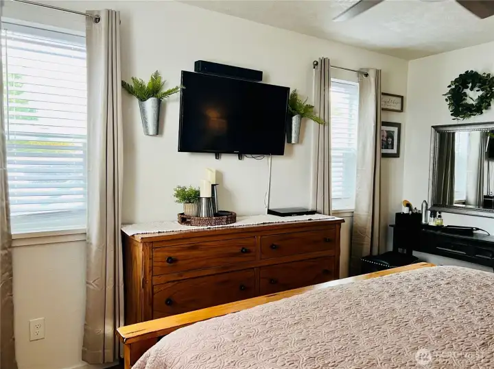 Lots of windows and hook-up for TV.
