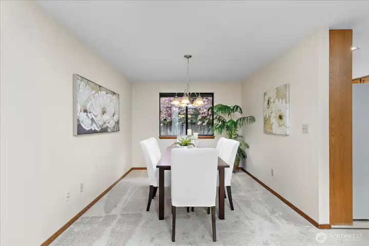 Kitchen and family room to the right in this view