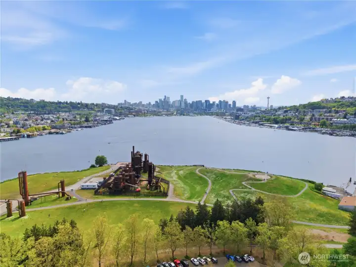 Lake Union and Gas Works Park framed by Seattle’s most beloved landmark, the Space Needle