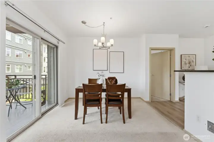 Flexible dining space with room for a larger table if desired