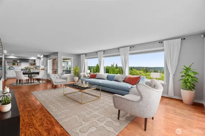 Virtually staged living room to kitchen Virtually staged living room to kitchen
