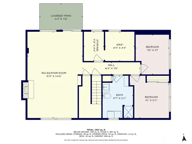 Lower level floorplan (smaller bedroom is den/office - non-conforming bedroom)