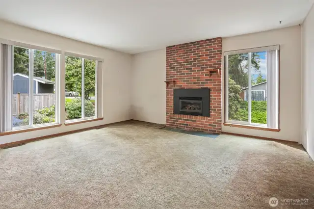 Lovely natural light in spacious living room.