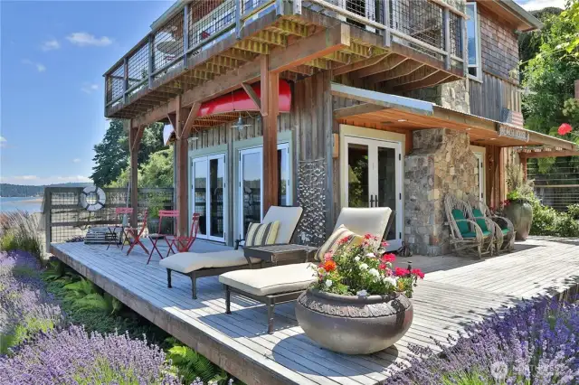 Waterside of beach house close up