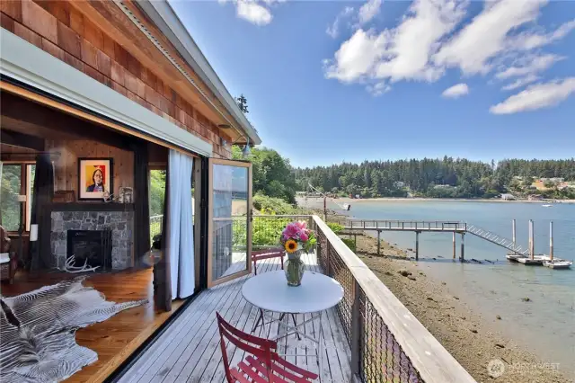 View of your private dock from upper deck of beach house bedroom.