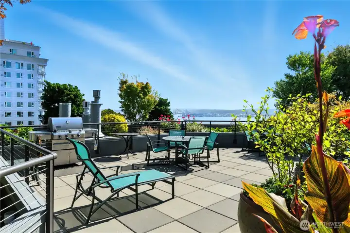 Patio seating to soak up the views from the rooftop garden.
