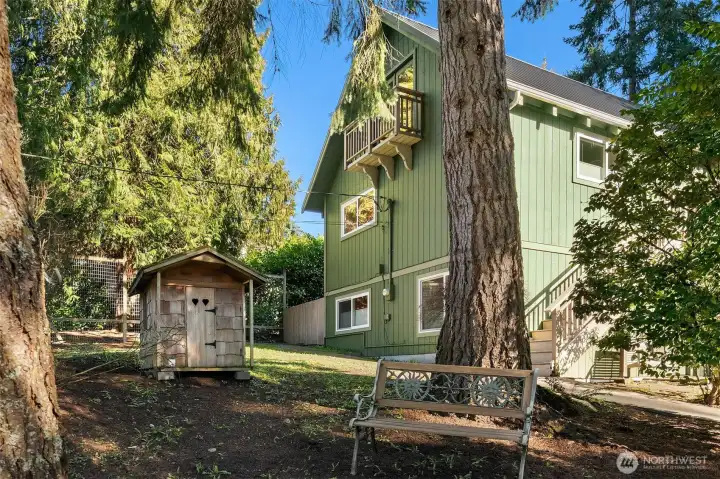 Fun playhouse in front yard.