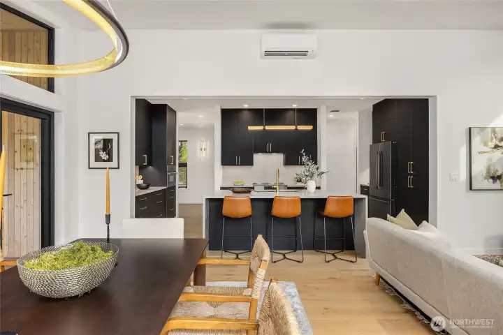 The home has tasteful light fixtures from West Elm throughout.