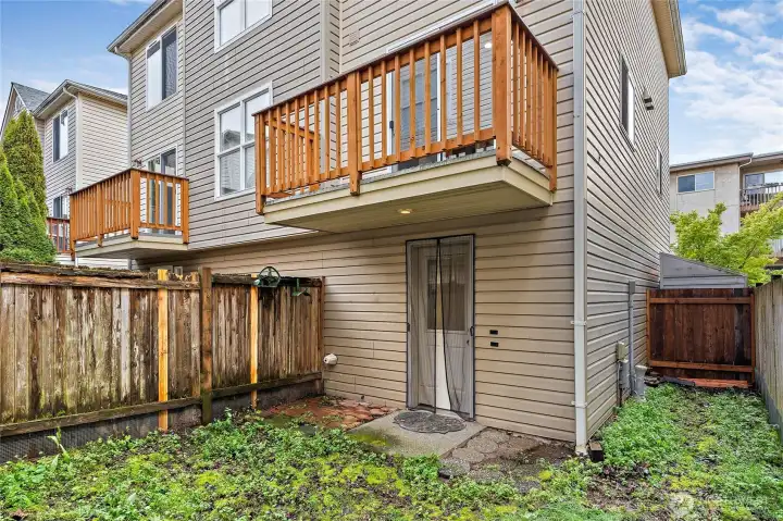 Backyard great for dogs. Fully fenced with reinforced garden wire buried 2 feet down and installed 2 feet up to keep dogs from digging and other critters out.