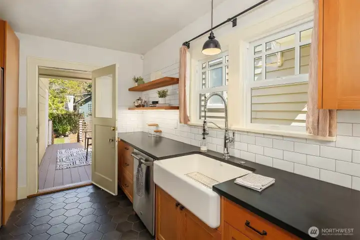 Honed granite countertops.