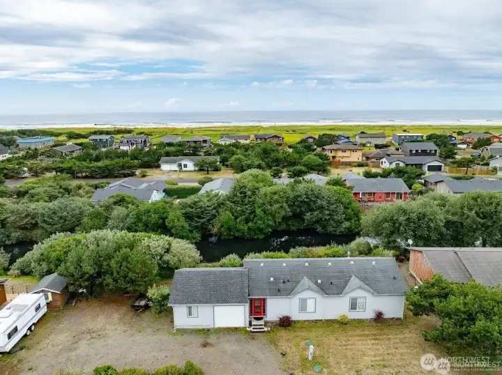 Aerial looking towards ocean
