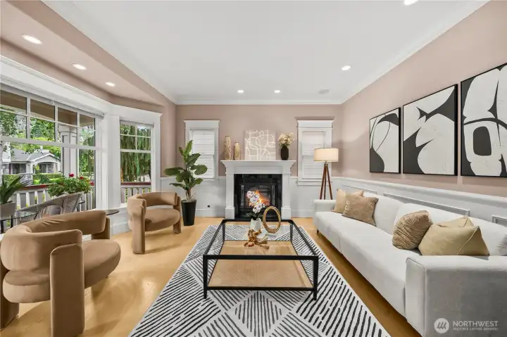 Large windows funnel in tons of natural light into this family living space.