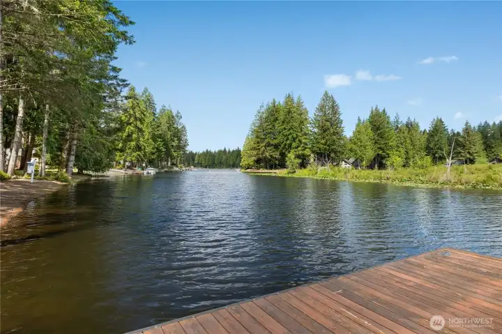 Clear redwood cedar dock - boat to your private restaurant and lounge.