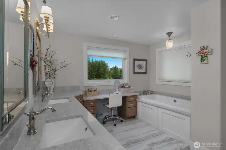 5 piece ensuite bathroom.  Lots of space and still a view.