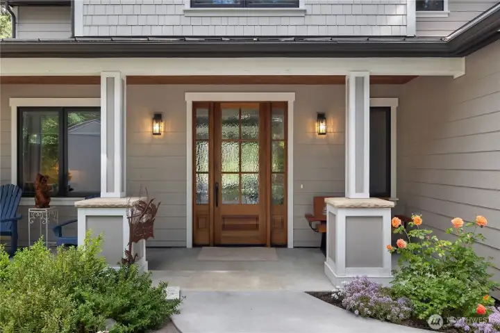 Covered entry greets visitors