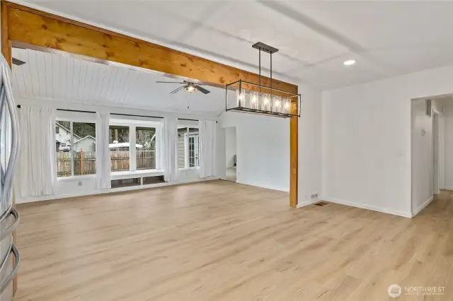 From the back door to the family room and backyard view.