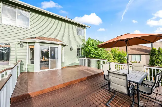 The massive new deck is the perfect spot for entertaining with gorgeous views of the property
