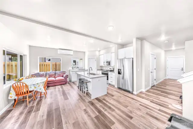 Kitchen with stainless steel appliances, quartz counter tops, soft close cabinets