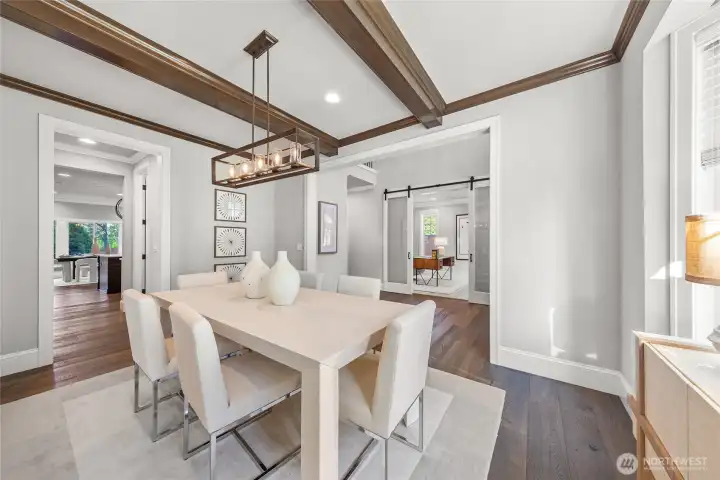 modern farmhouse,  architectural beam accents and abundant natural light