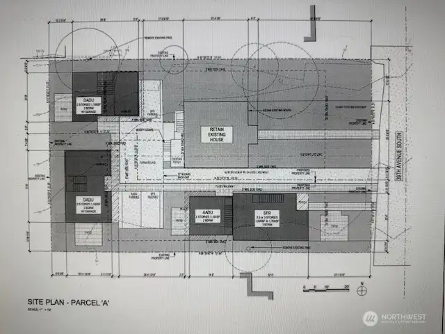 Potential layout (keep the house and build 4 additional units)