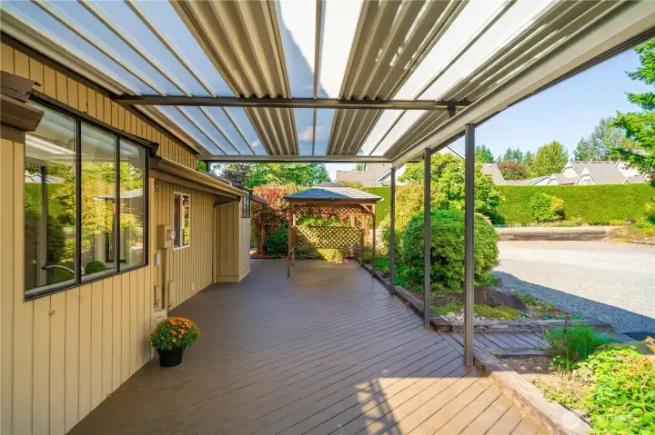 Large back deck with all weather enjoyment, gas stubbed for BBQ and hot tub ready gazebo