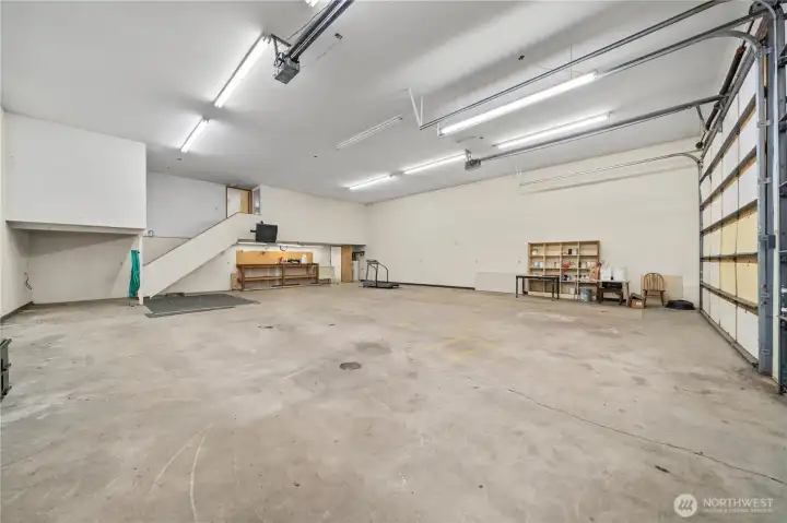 Shop interior upstairs offers finished storage or more office space