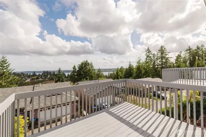 The deck off the dining room. Views of Sinclair Inlet, Mt Rainier and on clear days the city.