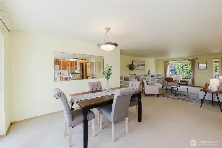 Dining room open to the kitchen and living room.
