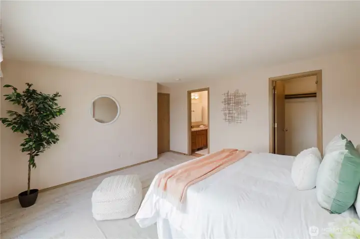 The primary bedroom on the main level.